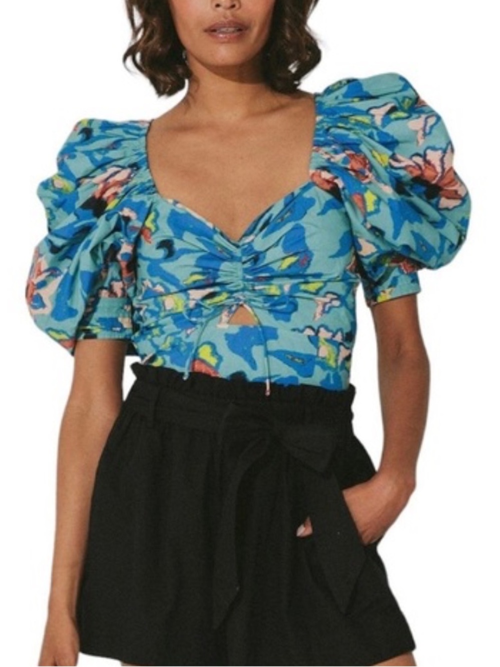 NWT Cleobella Ayla Floral Puff-Sleeve Crop Top